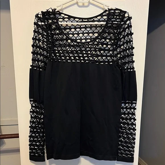 VENUS Black Cut Out Blouse with Textured Sleeves - Picture 1 of 3